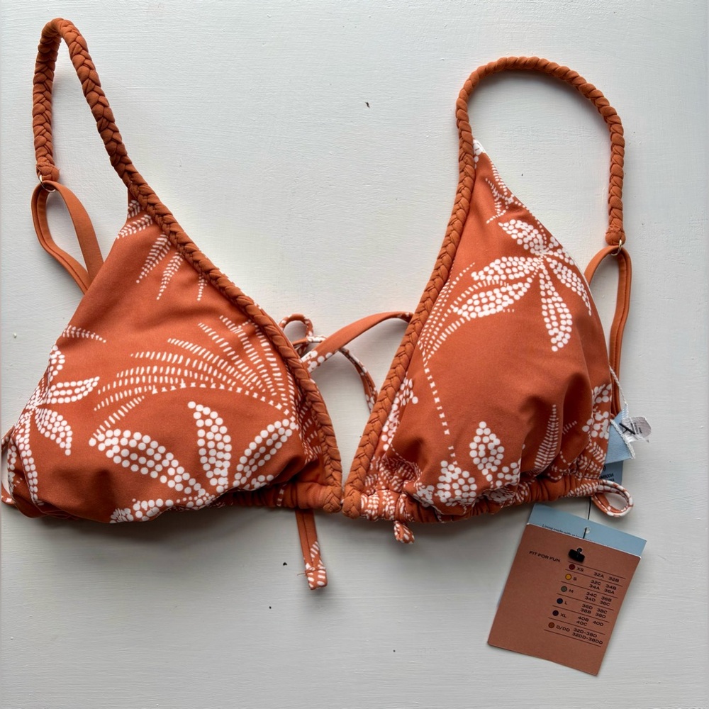 NWT Shade & Shore XL Brown Bikini Top Triangle Padded String Braided Boho